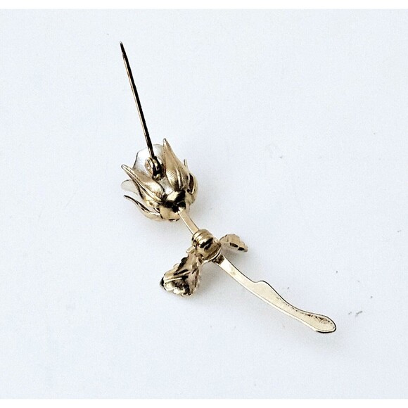Vintage Rose Brooch Gold & Silver Metal Long Stem 2" GIFT EUC! - Picture 3 of 6